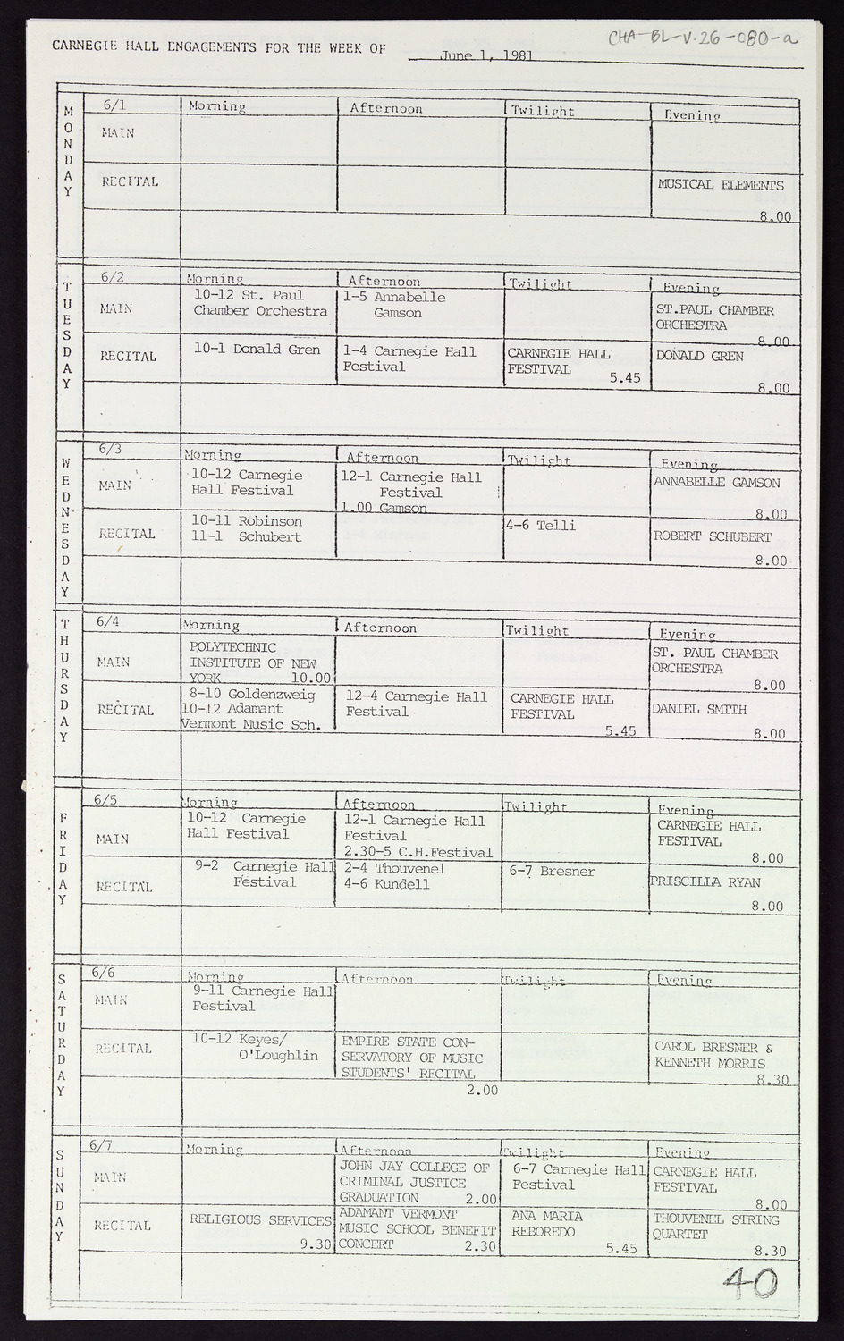 Carnegie Hall Booking Ledger, volume 26, page 80a