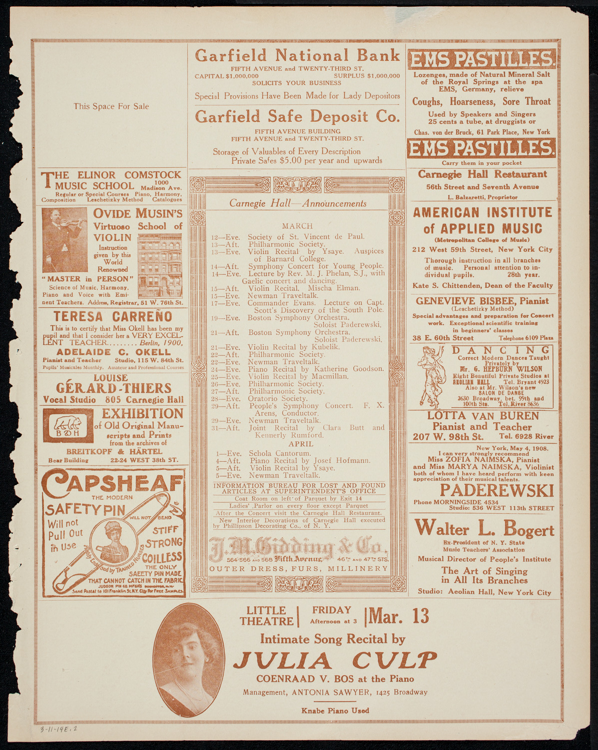 Concert of Negro Music, March 11, 1914, program page 3