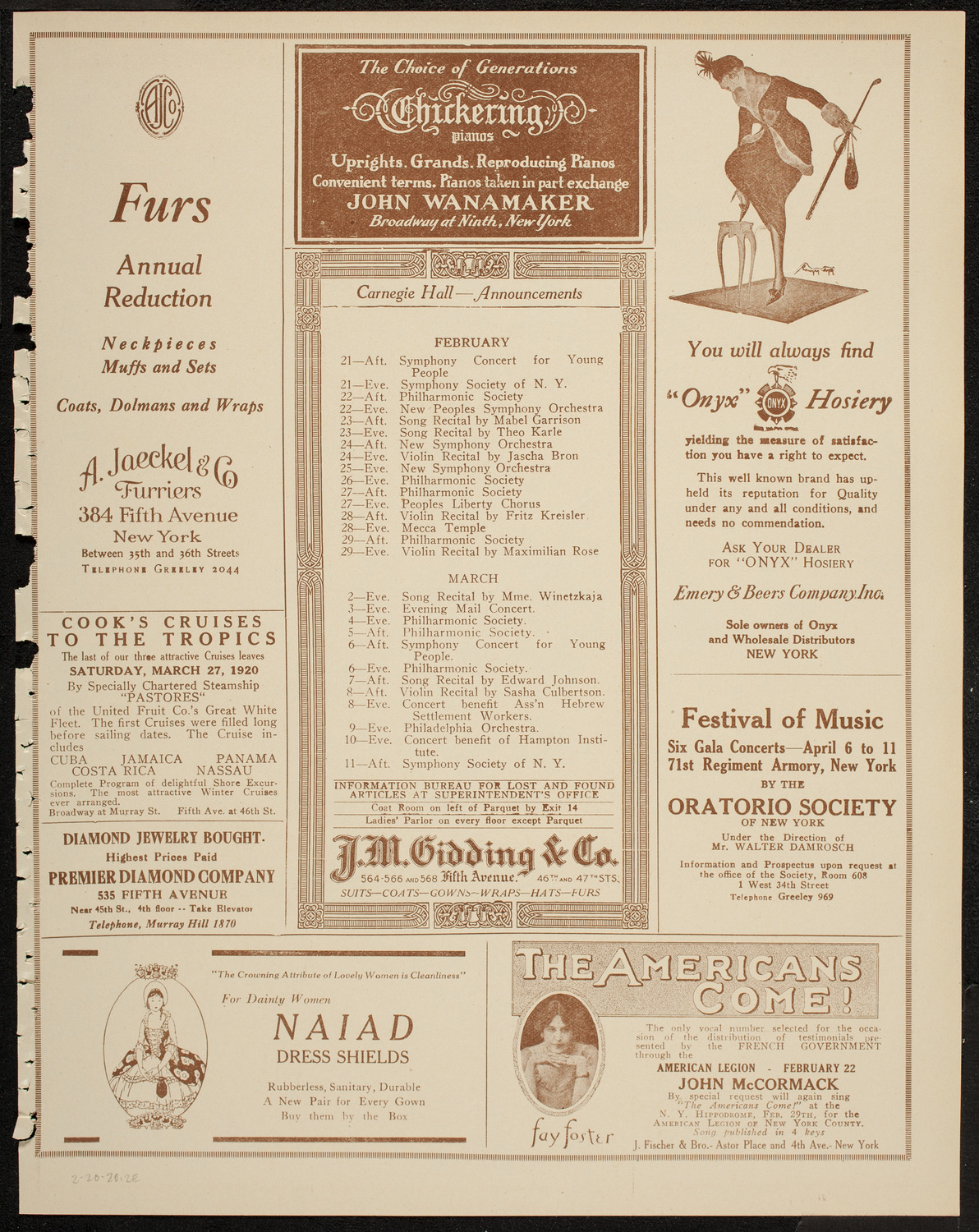 Albert Vertchamp, Violin, February 20, 1920, program page 3