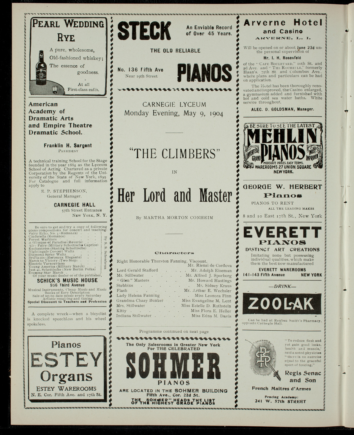 The Climbers in "Her Lord and Master", May 9, 1904, program page 2