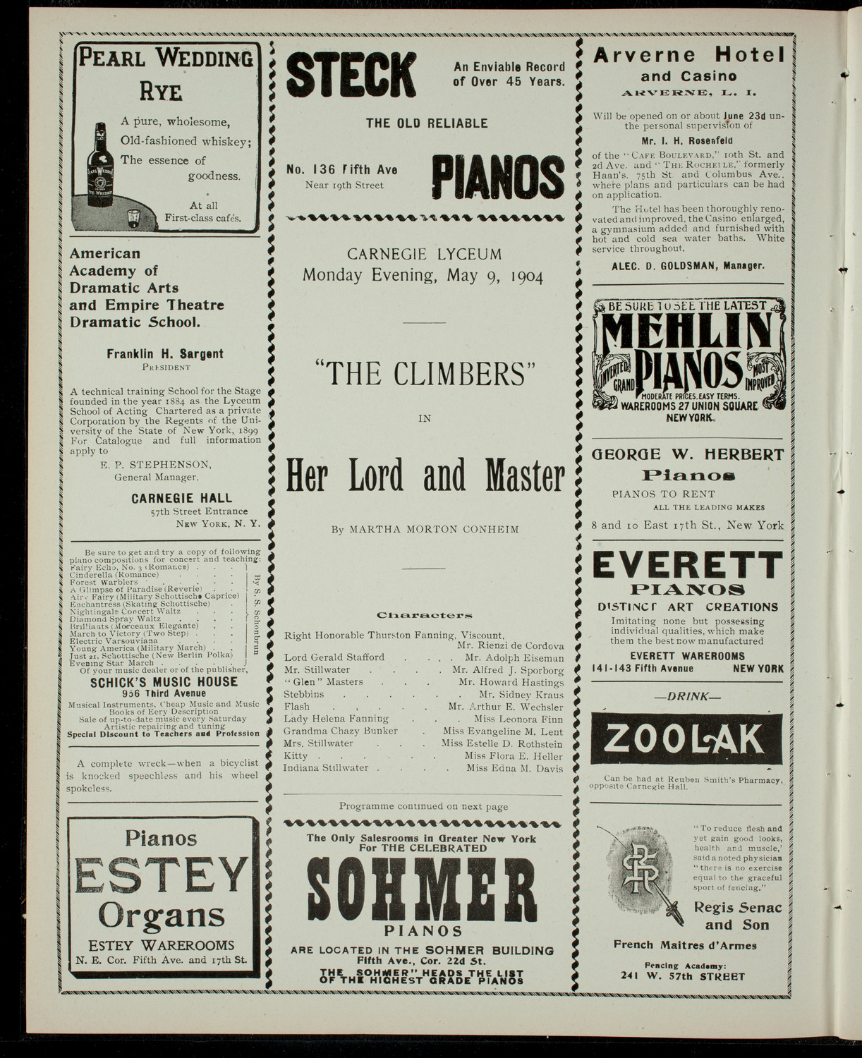 The Climbers in "Her Lord and Master", May 9, 1904, program page 2