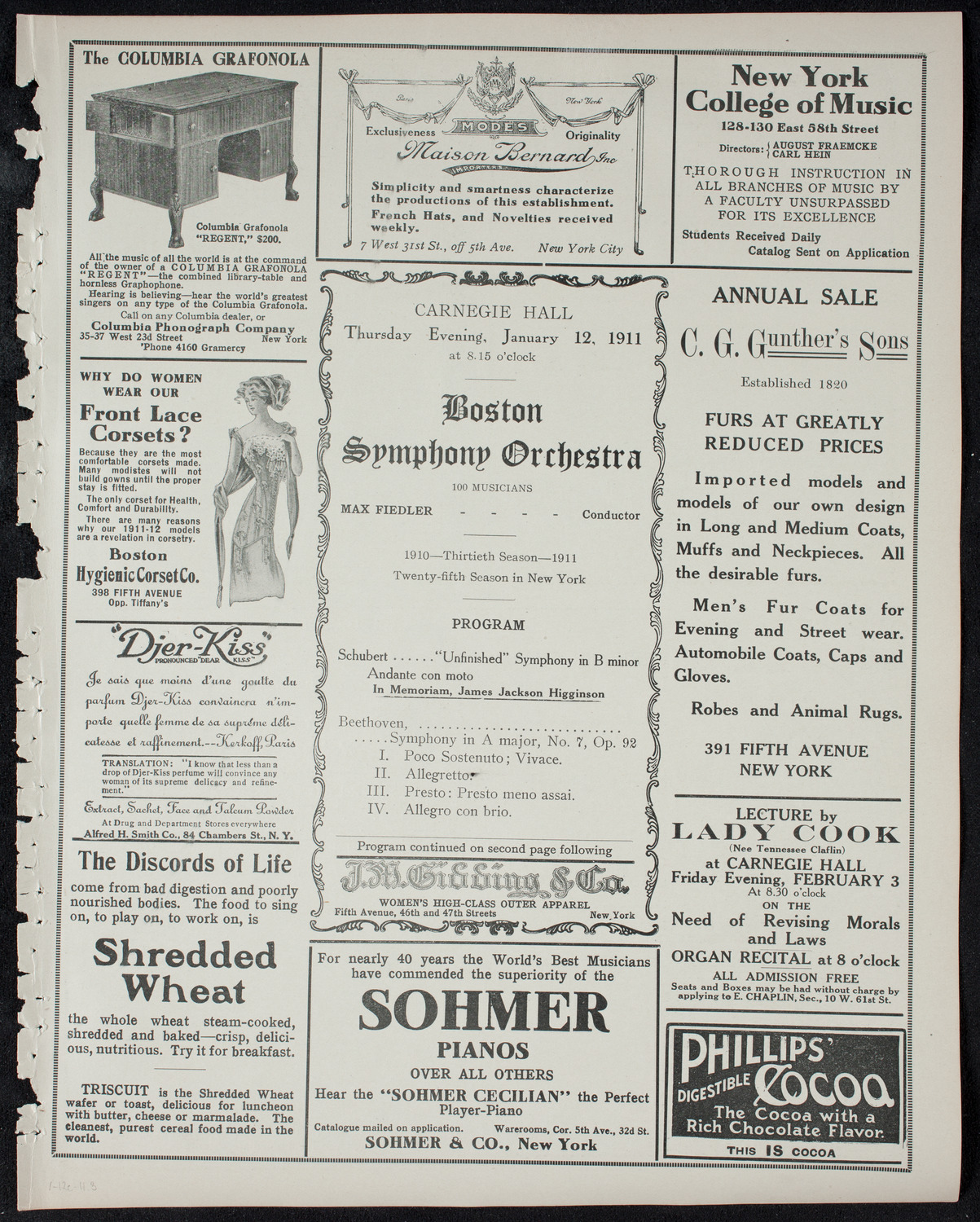 Boston Symphony Orchestra, January 12, 1911, program page 5