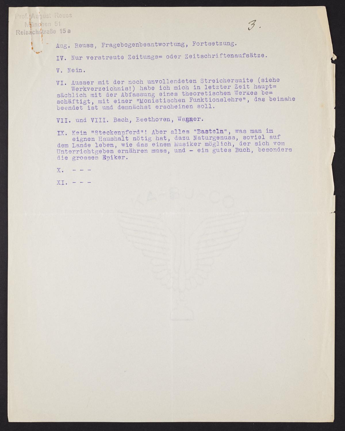 Correspondence from August Reuss to David Ewen, page 4 of 4