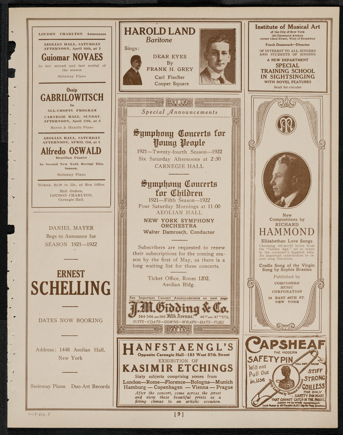 National Symphony Orchestra, April 13, 1921, program page 9