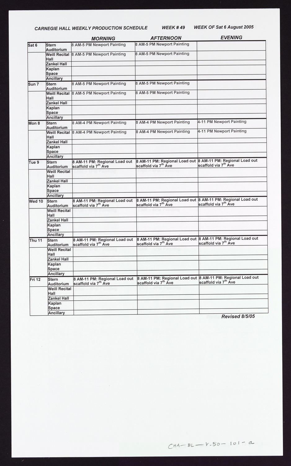 Carnegie Hall Booking Ledger, volume 50, page 101a