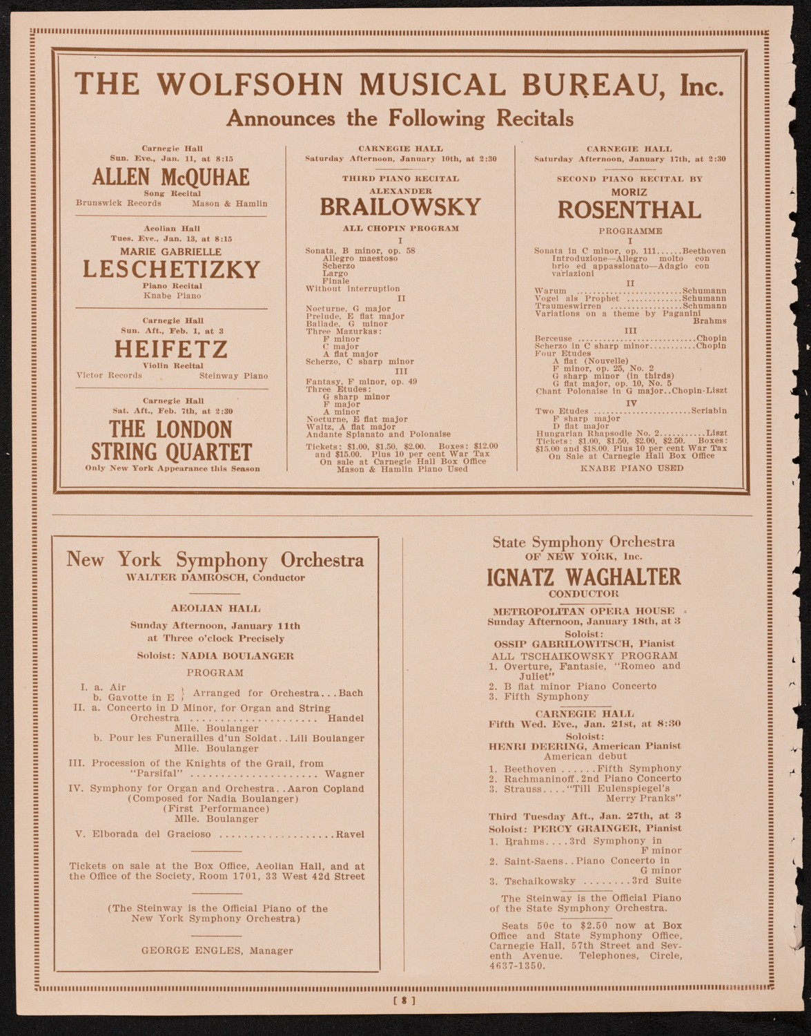 New York Philharmonic, January 8, 1925, program page 8