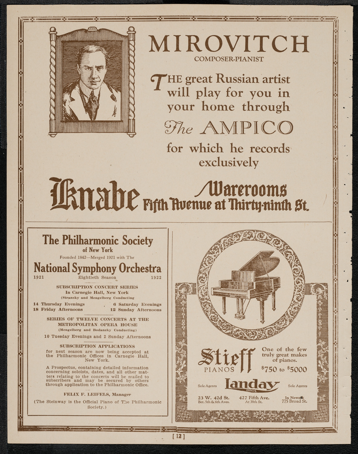 Alfred Mirovitch, Piano, May 13, 1921, program page 12