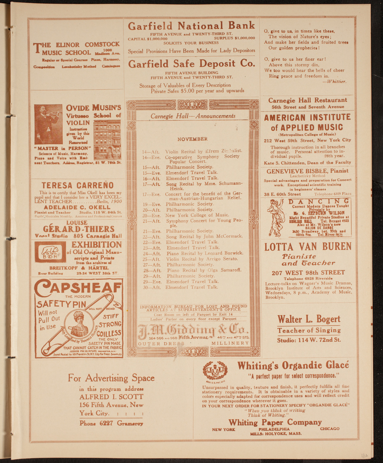 New York Philharmonic, November 13, 1914, program page 3