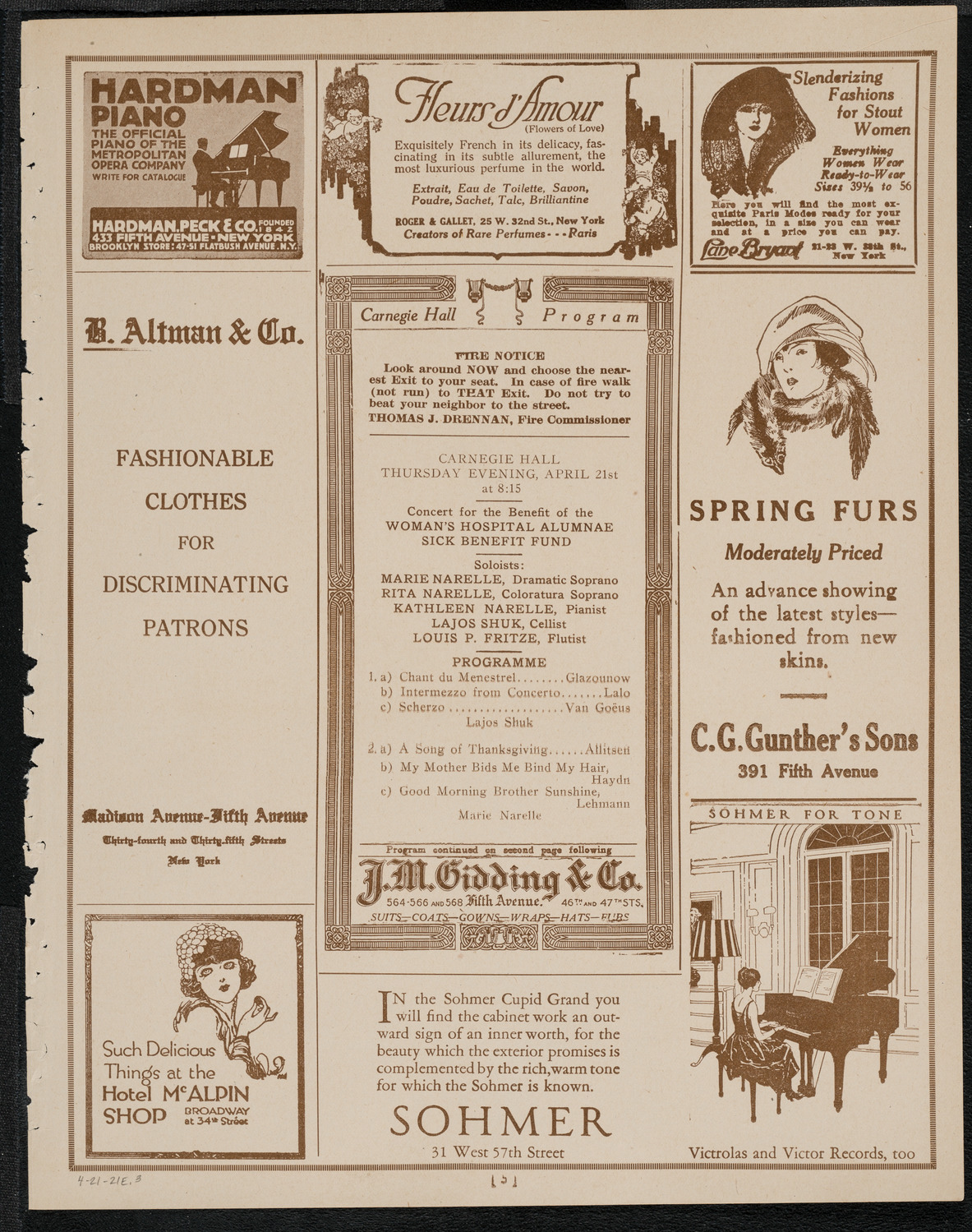 Benefit: Woman's Hospital Alumnae Sick Benefit Fund, April 21, 1921, program page 5