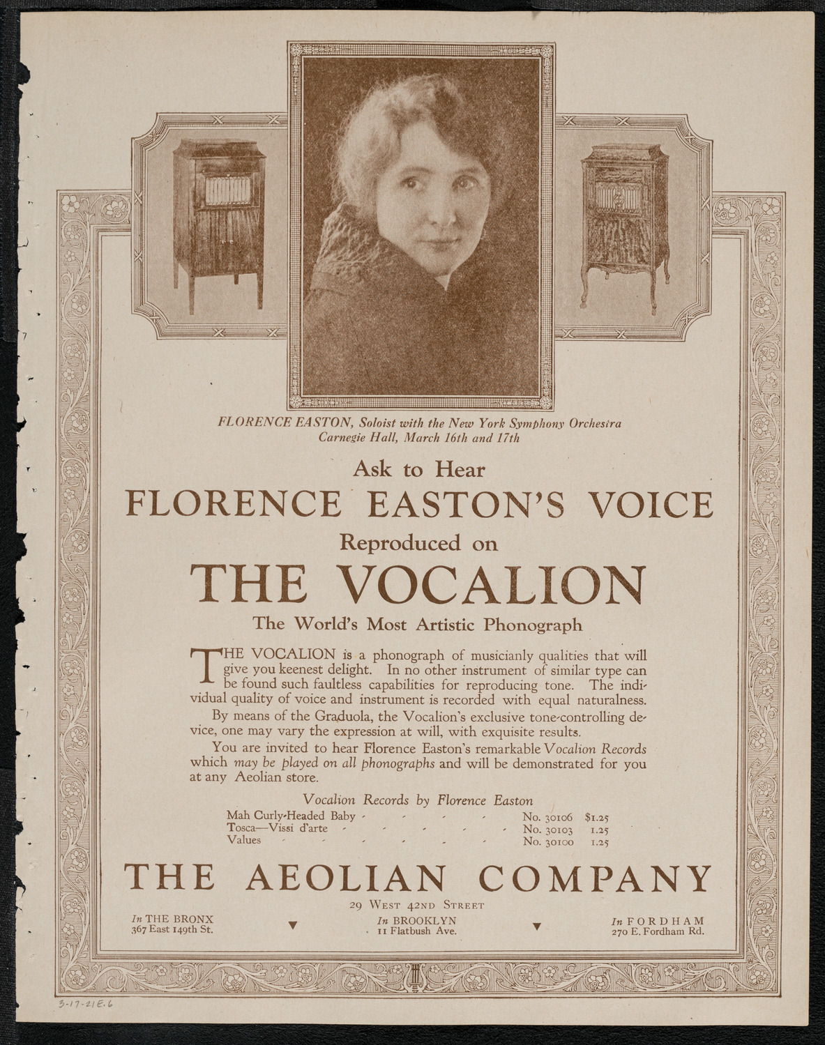 Boston Symphony Orchestra, March 17, 1921, program page 11