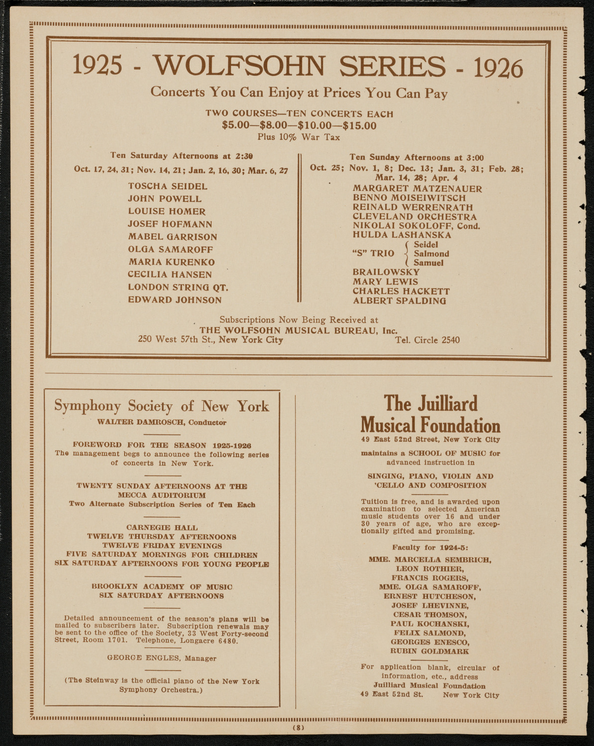 Gala Concert Celebrating the 80th Birthday of Leopold Auer, April 28, 1925, program page 8