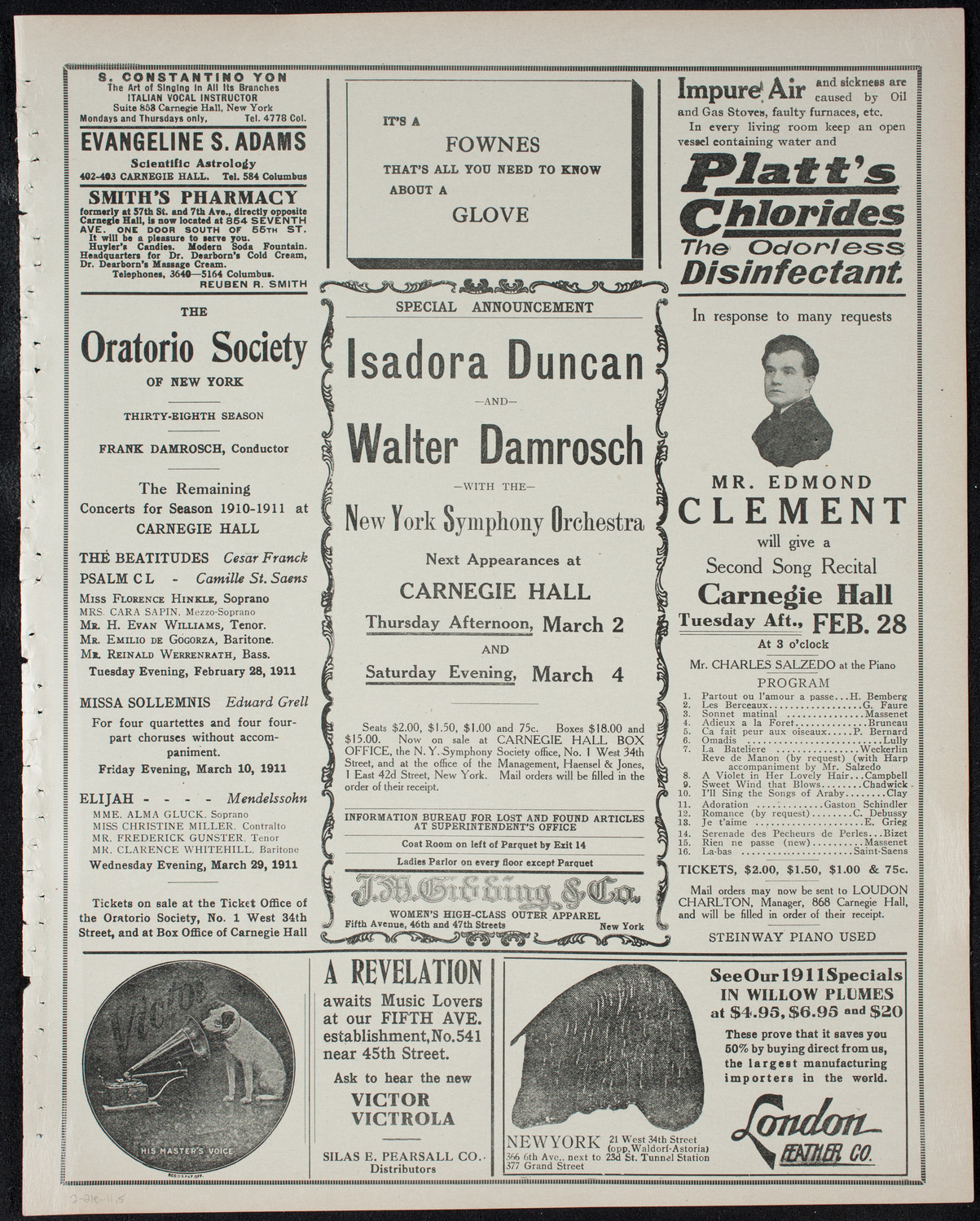 New York Philharmonic, February 21, 1911, program page 9