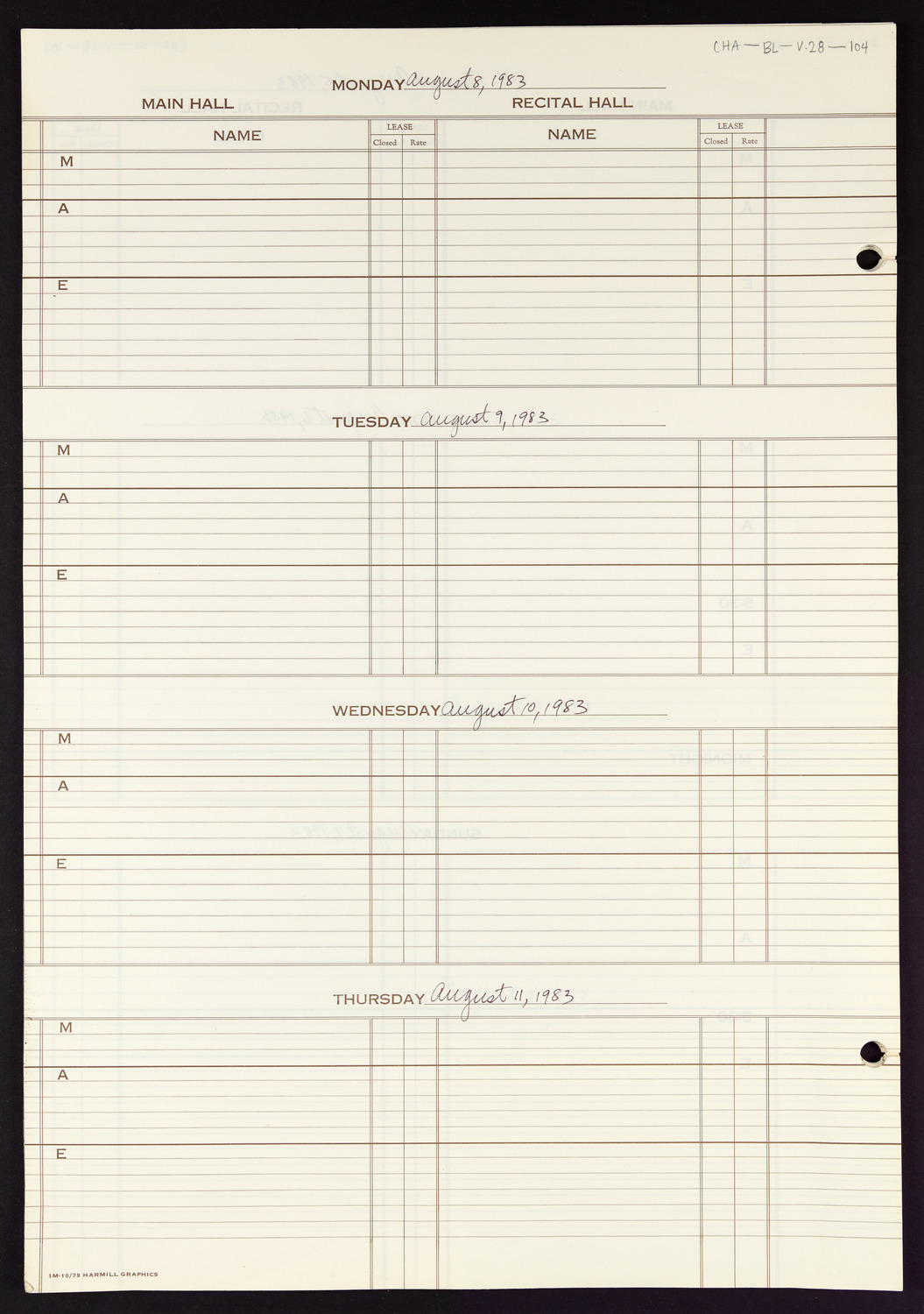 Carnegie Hall Booking Ledger, volume 28, page 104