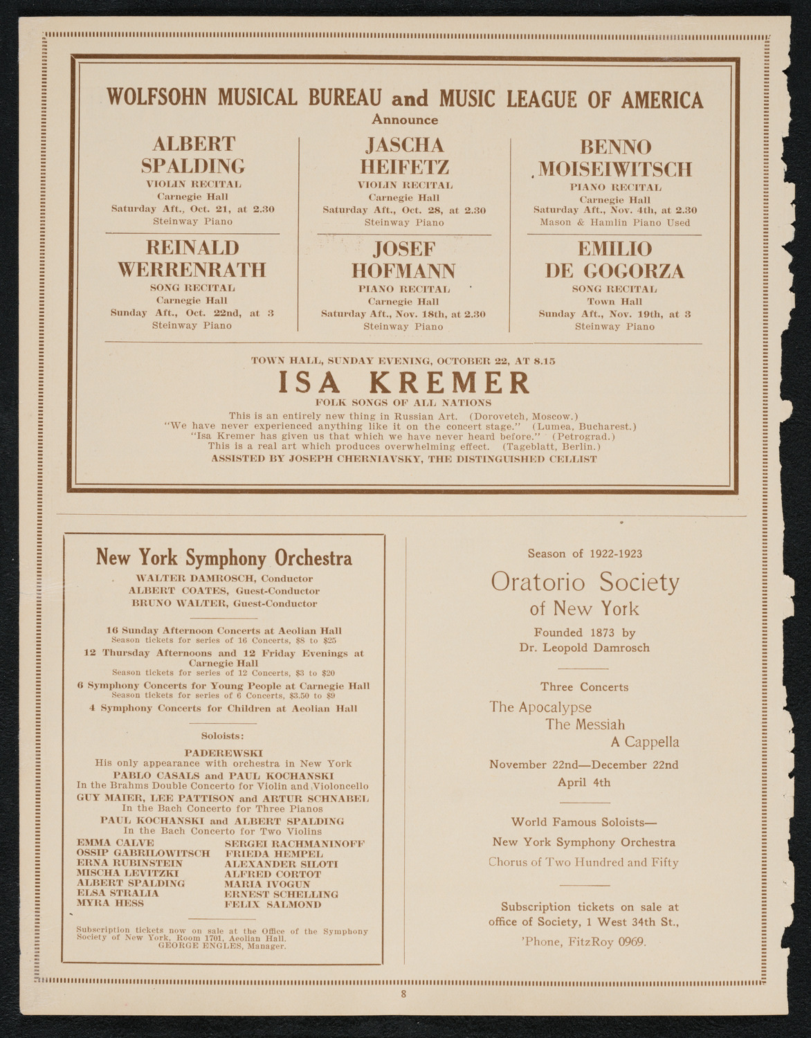 Ukrainian National Chorus, October 5, 1922, program page 8