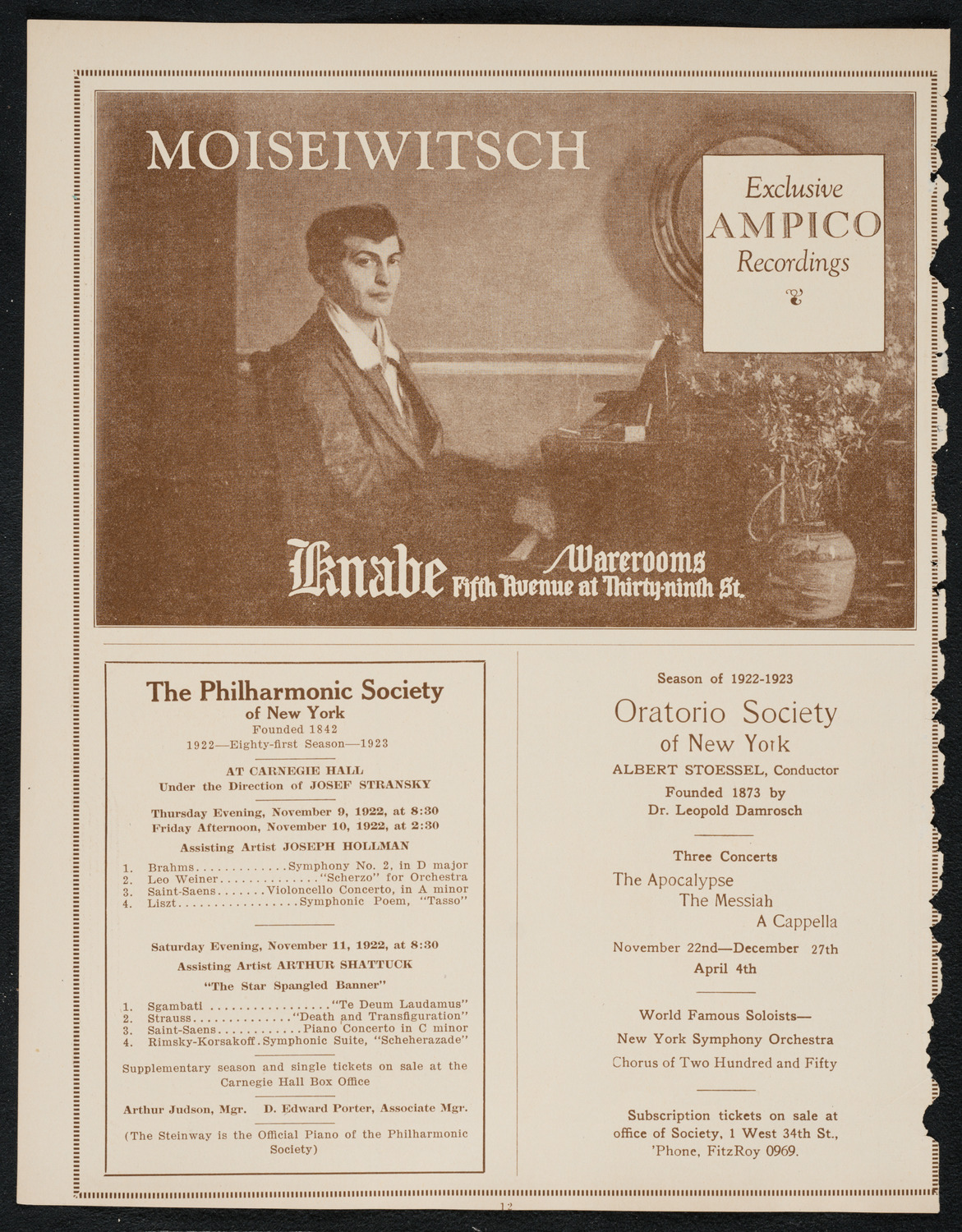 Florence Easton, Soprano, November 2, 1922, program page 12