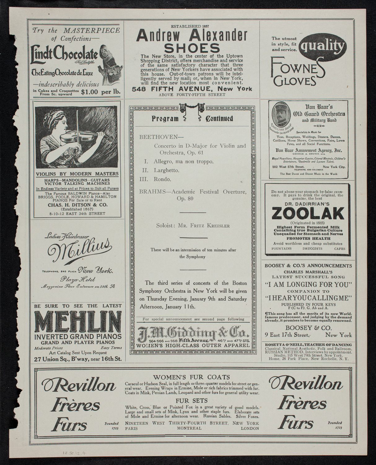 Boston Symphony Orchestra, December 5, 1912, program page 7