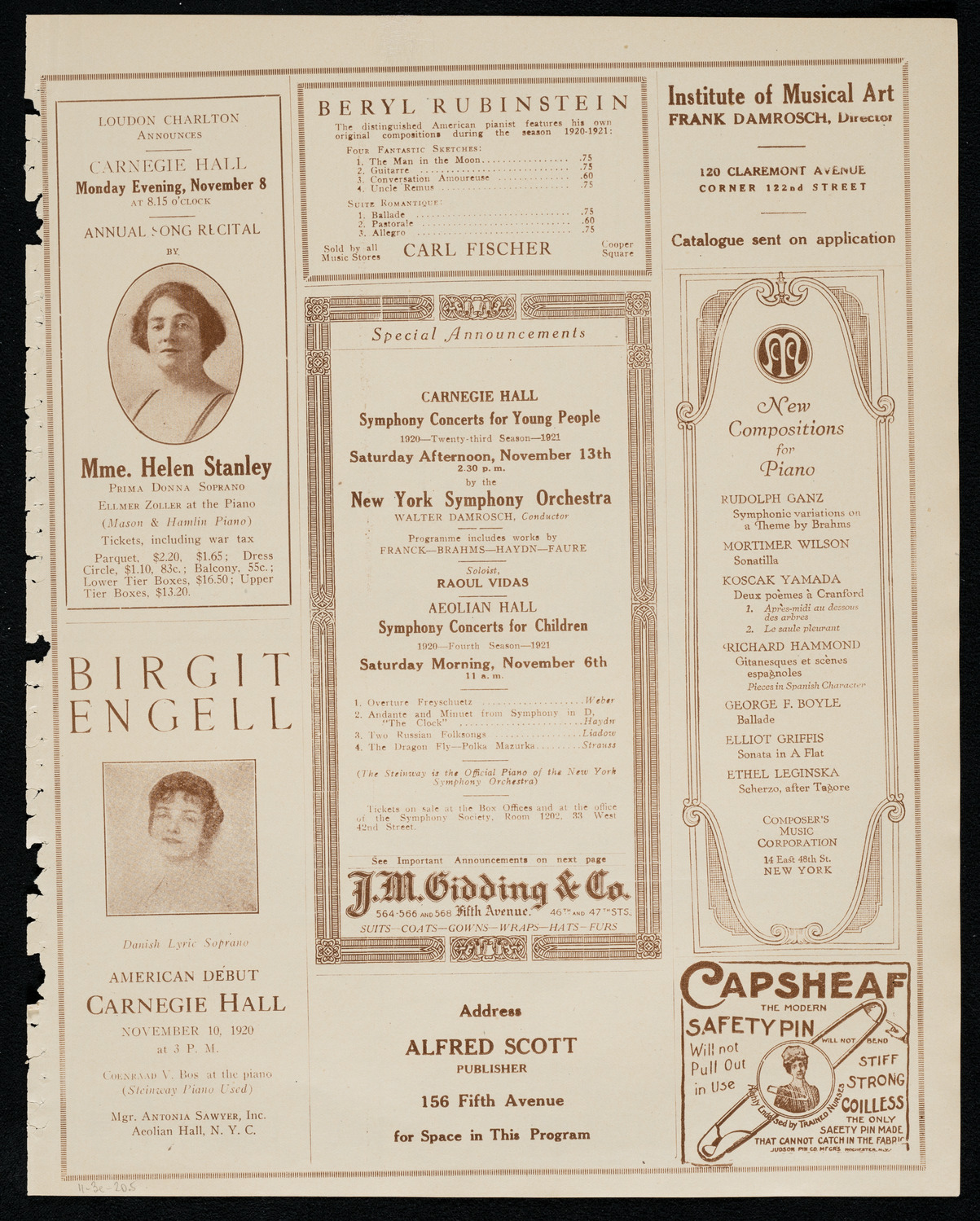 Jacques Pintel, Piano, November 3, 1920, program page 9