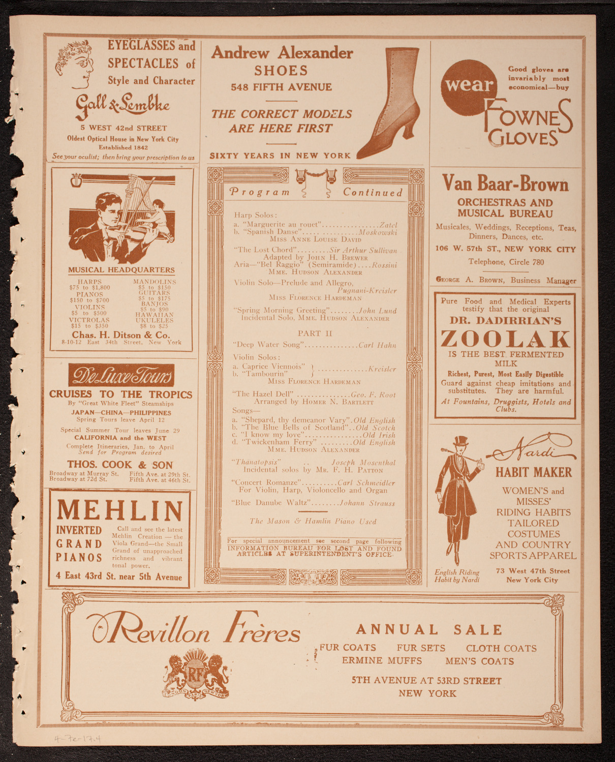 New York Banks' Glee Club, April 7, 1917, program page 7