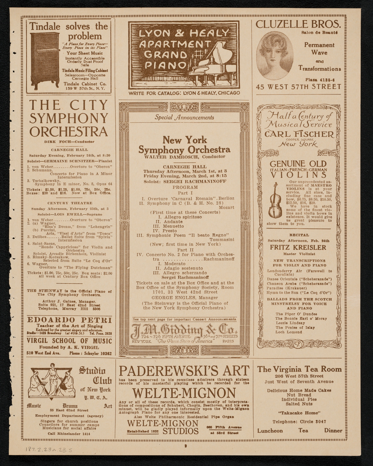 New York Philharmonic, February 23, 1923, program page 9