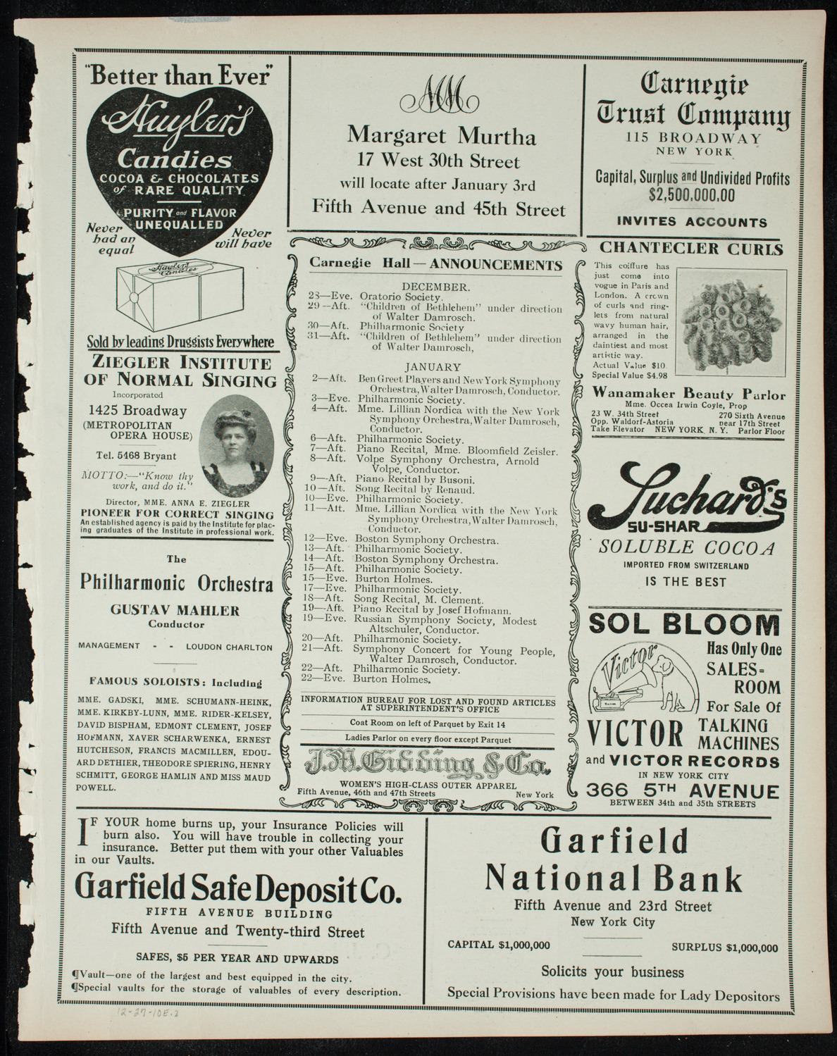 New York Philharmonic, December 27, 1910, program page 3