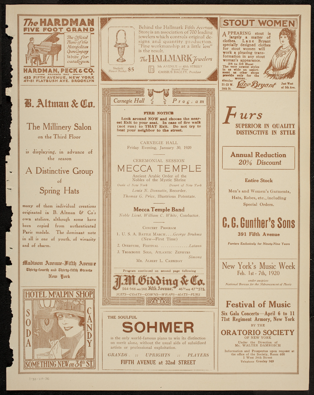 Mecca Temple Ceremonial Session, January 30, 1920, program page 5