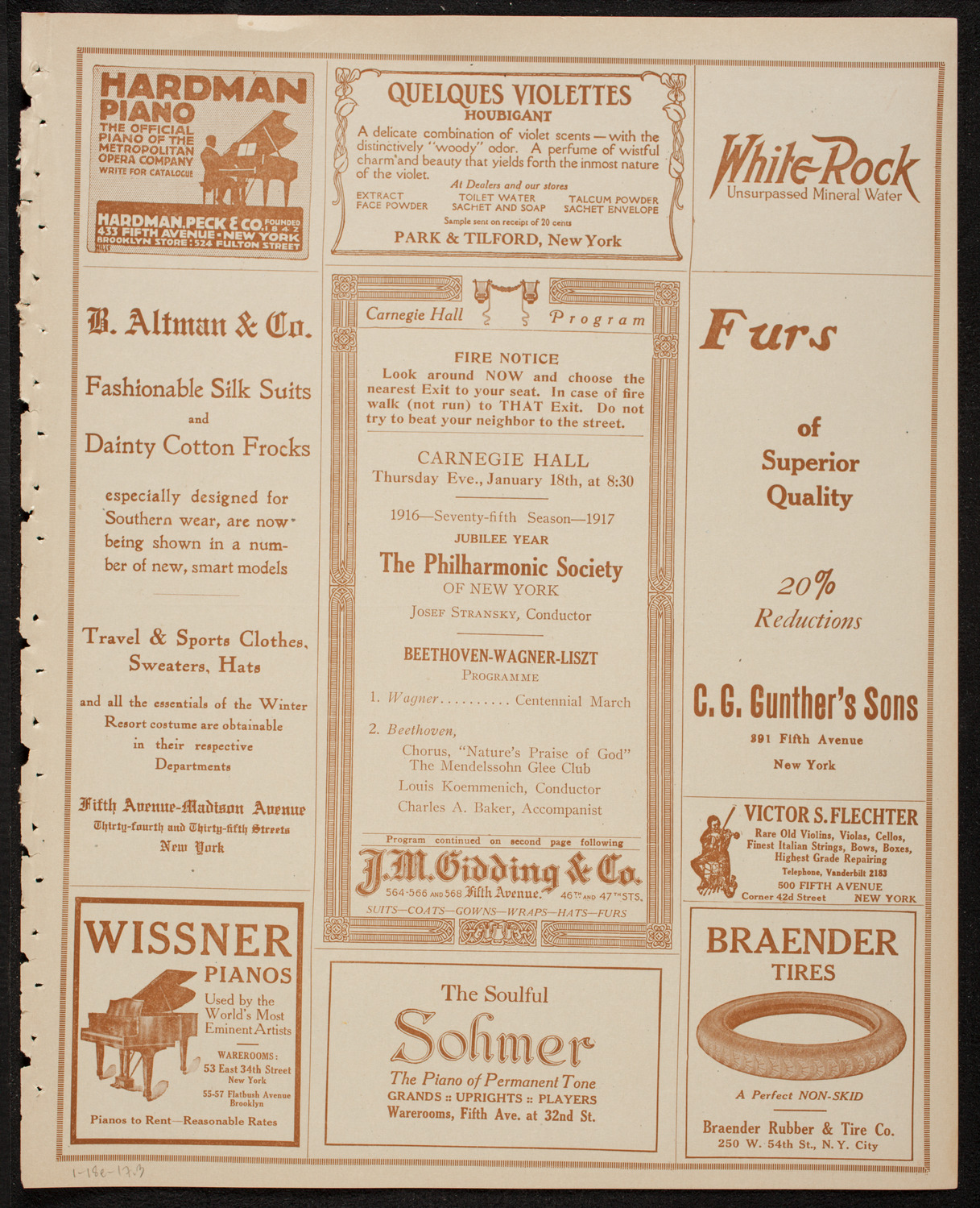 New York Philharmonic, January 18, 1917, program page 5