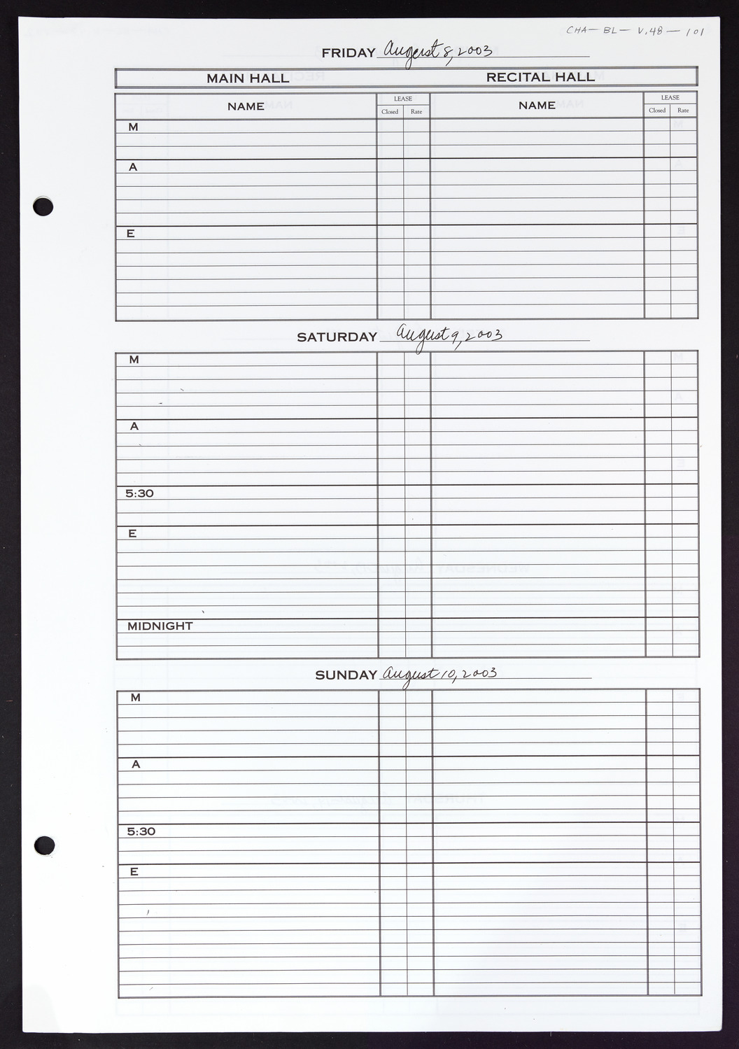 Carnegie Hall Booking Ledger, volume 48, page 101