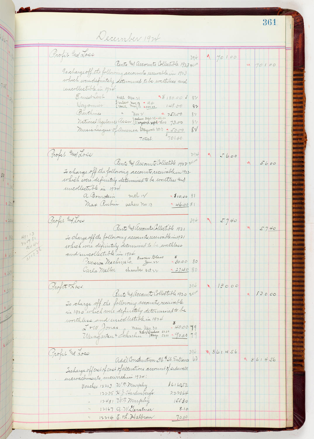 Music Hall Accounting Ledger, volume 5, page 361