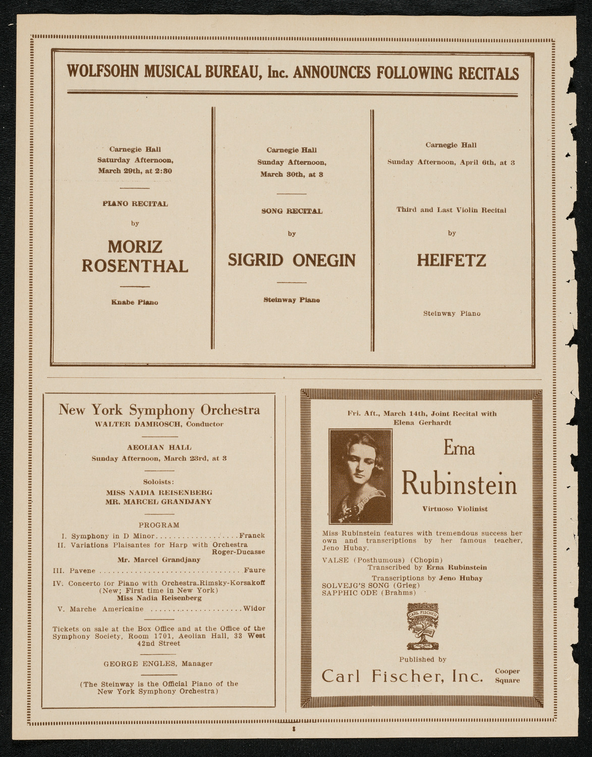 Jascha Heifetz, Violin, March 16, 1924, program page 8