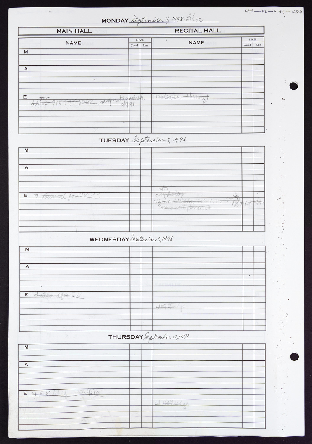 Carnegie Hall Booking Ledger, volume 44, page 6