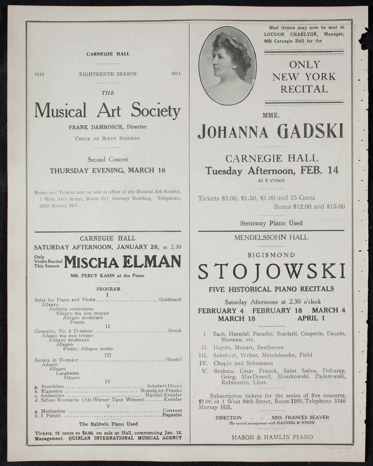 Marcella Sembrich, Soprano, January 24, 1911, program page 10