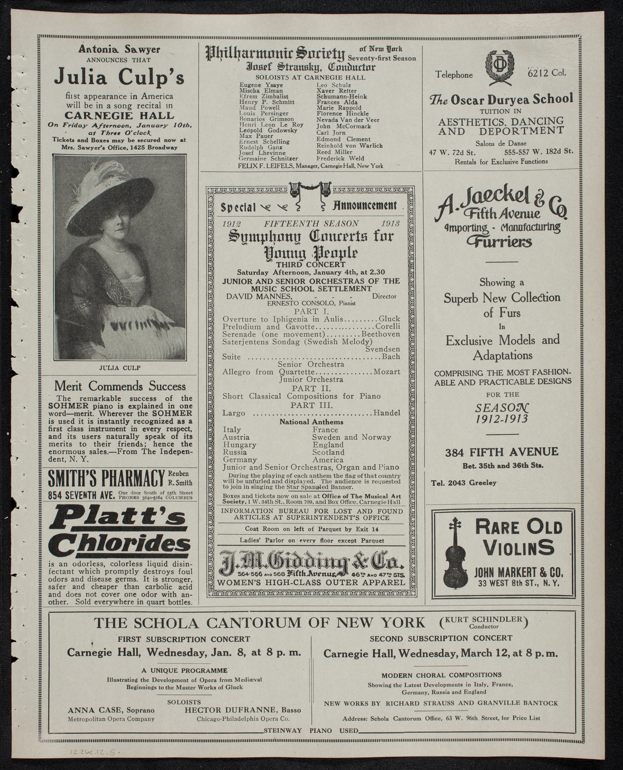 New York Philharmonic, December 26, 1912, program page 9