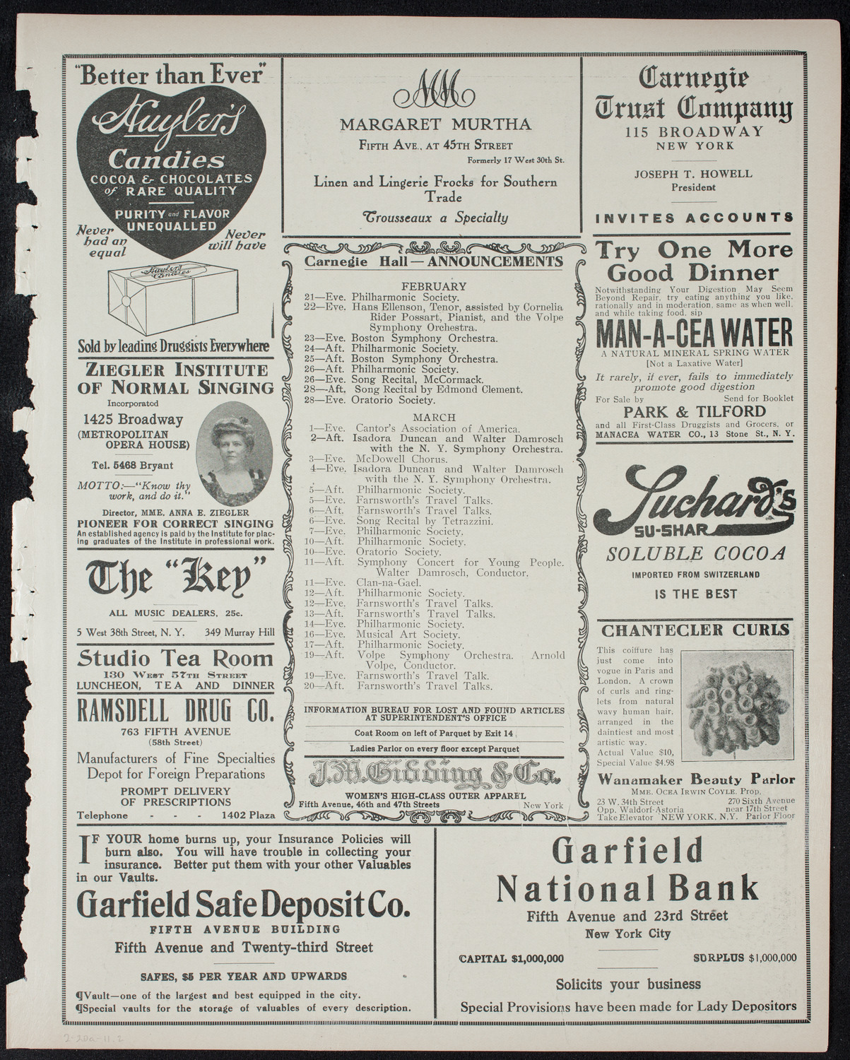 Isadora Duncan, Dancer, with the New York Symphony Orchestra, February 20, 1911, program page 3