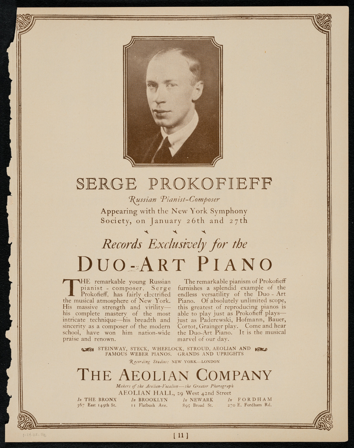 Cleveland Orchestra, January 24, 1922, program page 11
