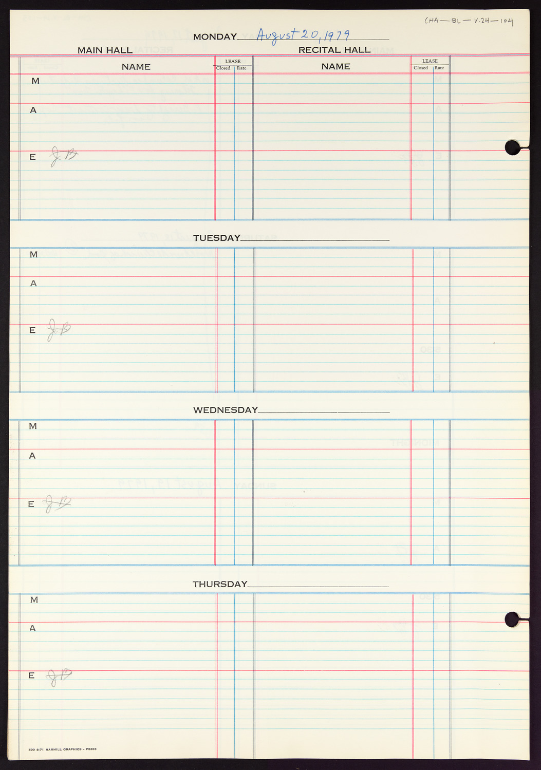 Carnegie Hall Booking Ledger, volume 24, page 104