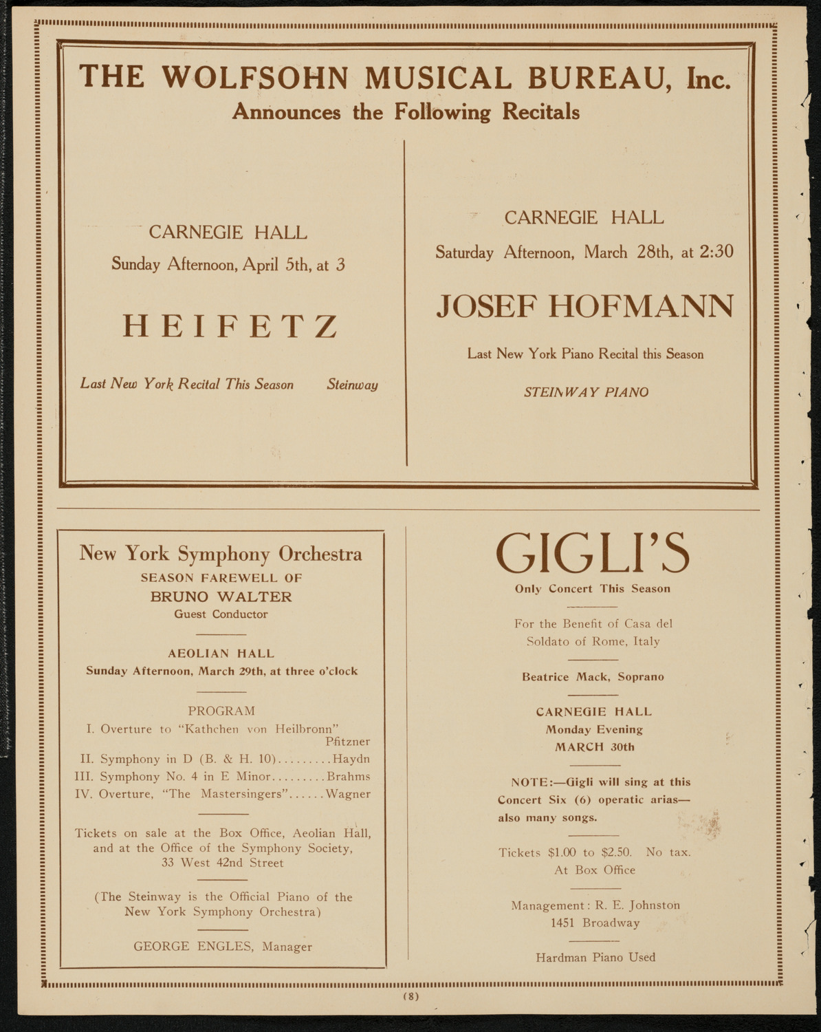 Frieda Hempel, Soprano, March 25, 1925, program page 8