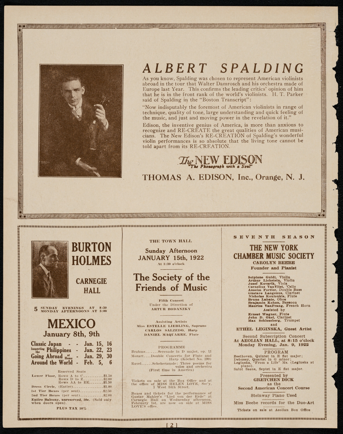 Emma Calvé, Soprano, January 8, 1922, program page 2