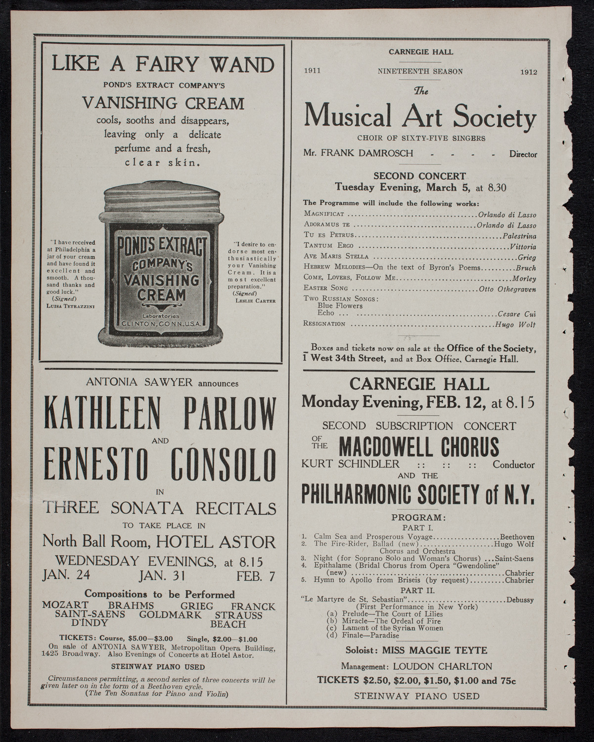 New York Philharmonic, January 21, 1912, program page 8