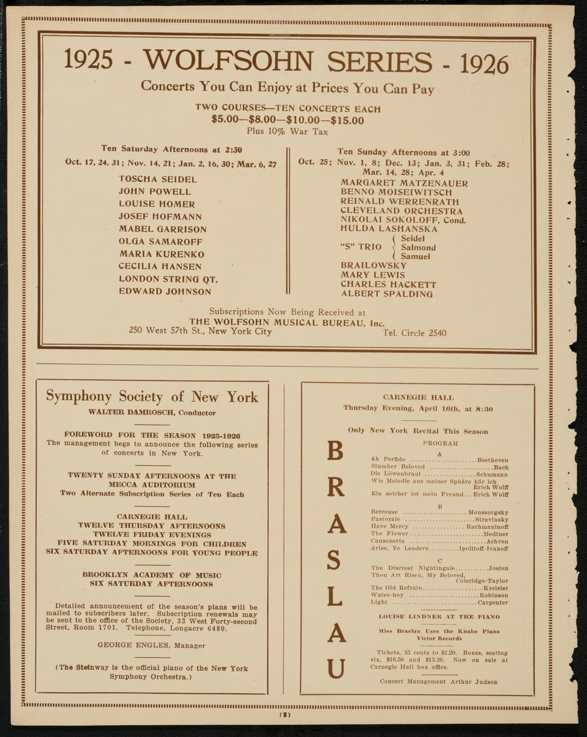 New York Philharmonic, April 11, 1925, program page 8