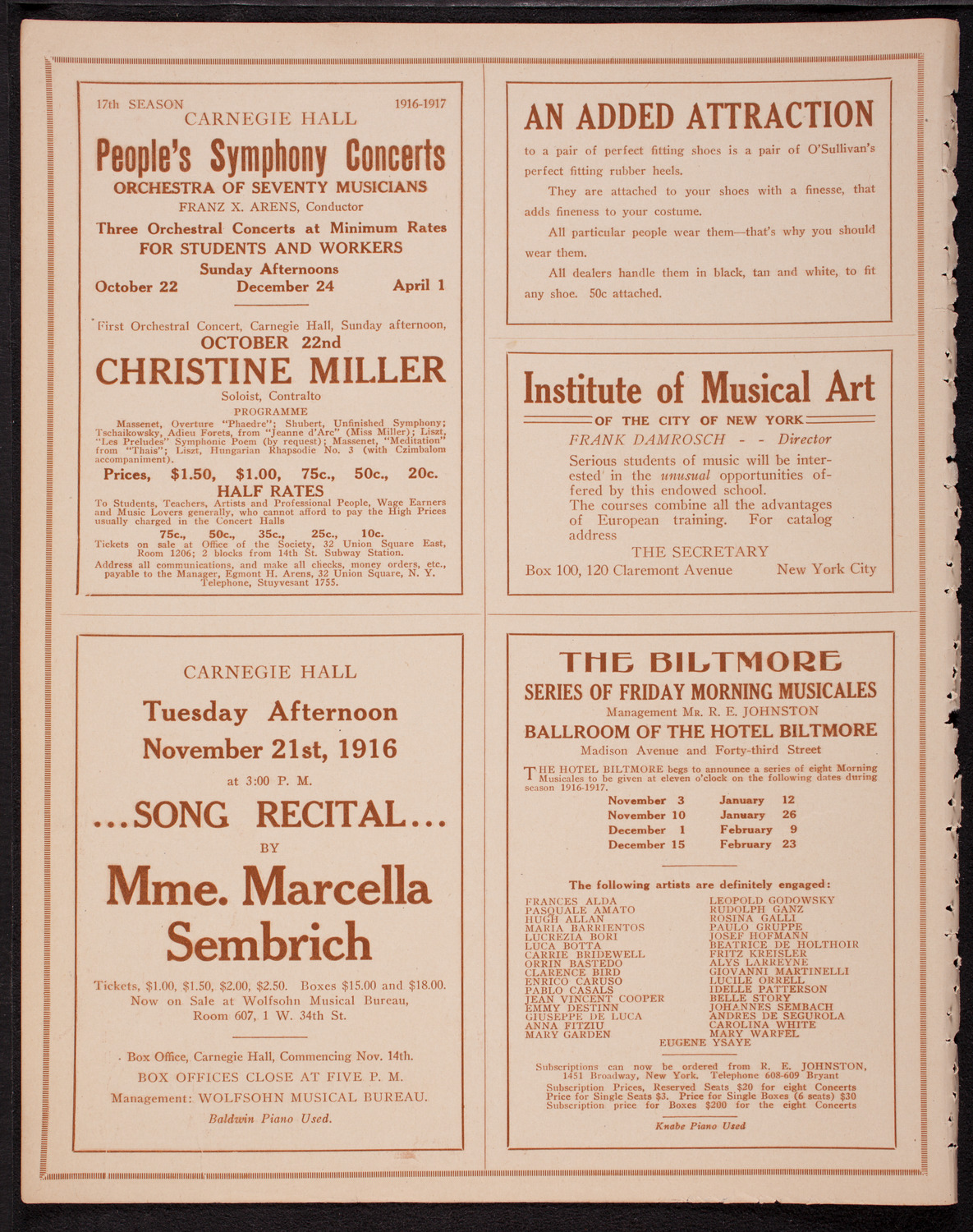 Johanna Gadski, Soprano, October 8, 1916, program page 2