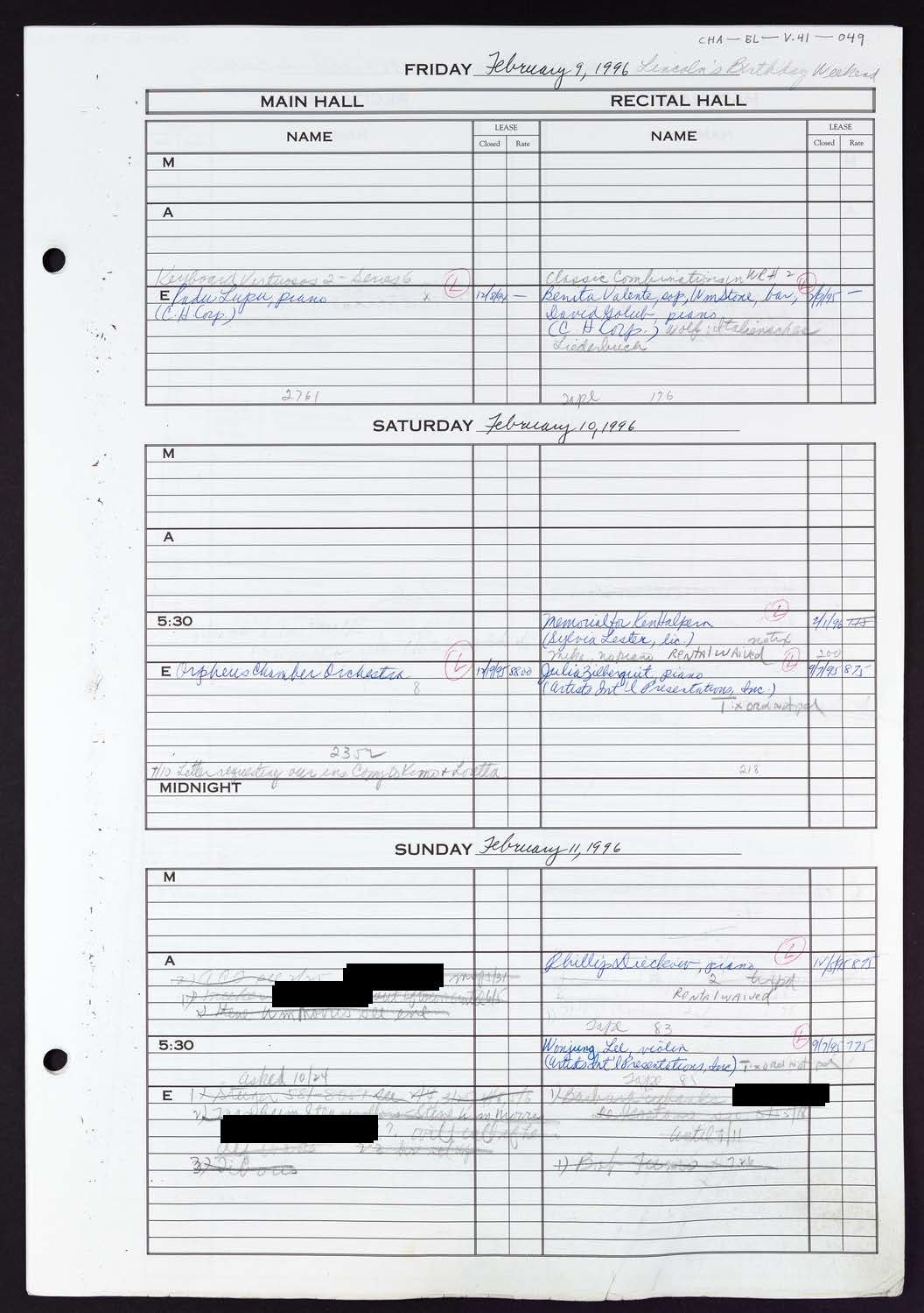 Carnegie Hall Booking Ledger, volume 41, page 49