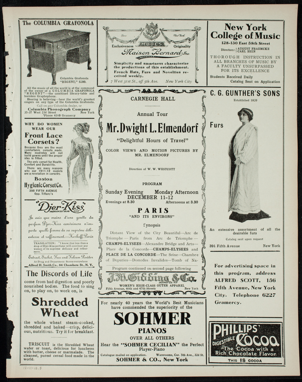 Elmendorf Lecture: Paris, December 11, 1910, program page 5