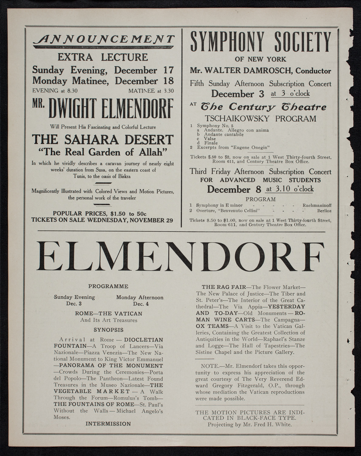 Elmendorf Lecture: Florence and Venice, November 27, 1911, program page 10