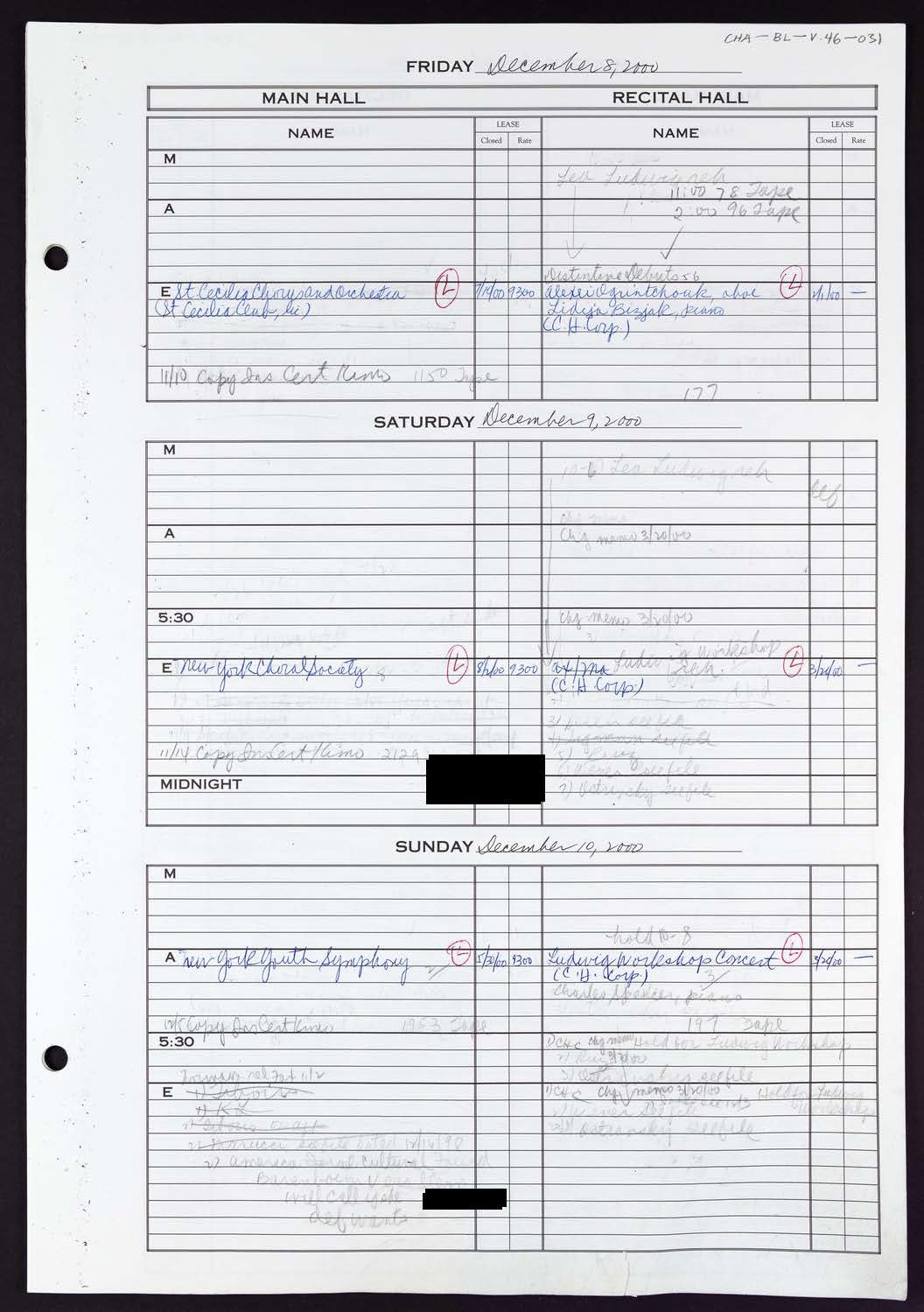 Carnegie Hall Booking Ledger, volume 46, page 31