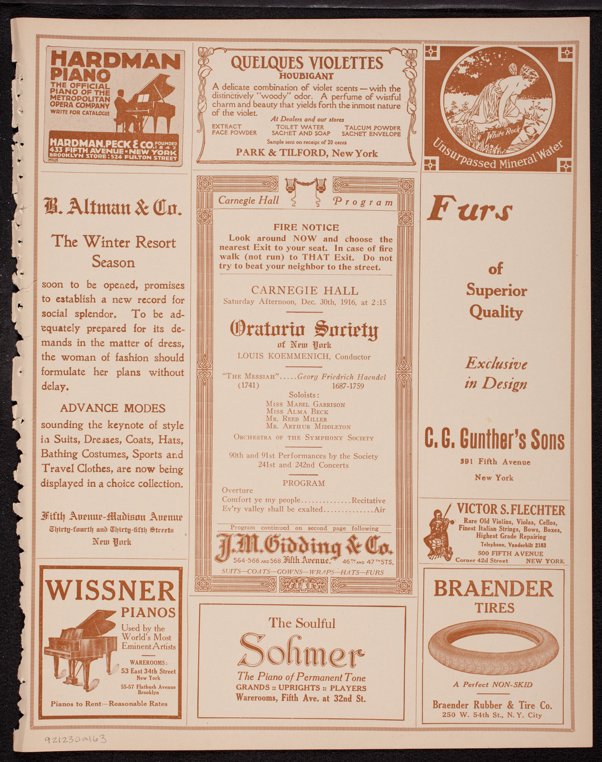 Oratorio Society of New York, December 30, 1916, program page 5