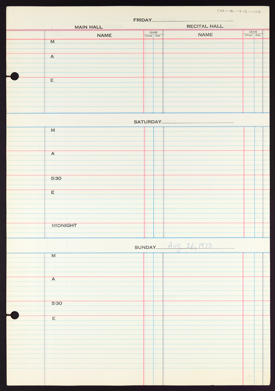 Carnegie Hall Booking Ledger, volume 18, page 103