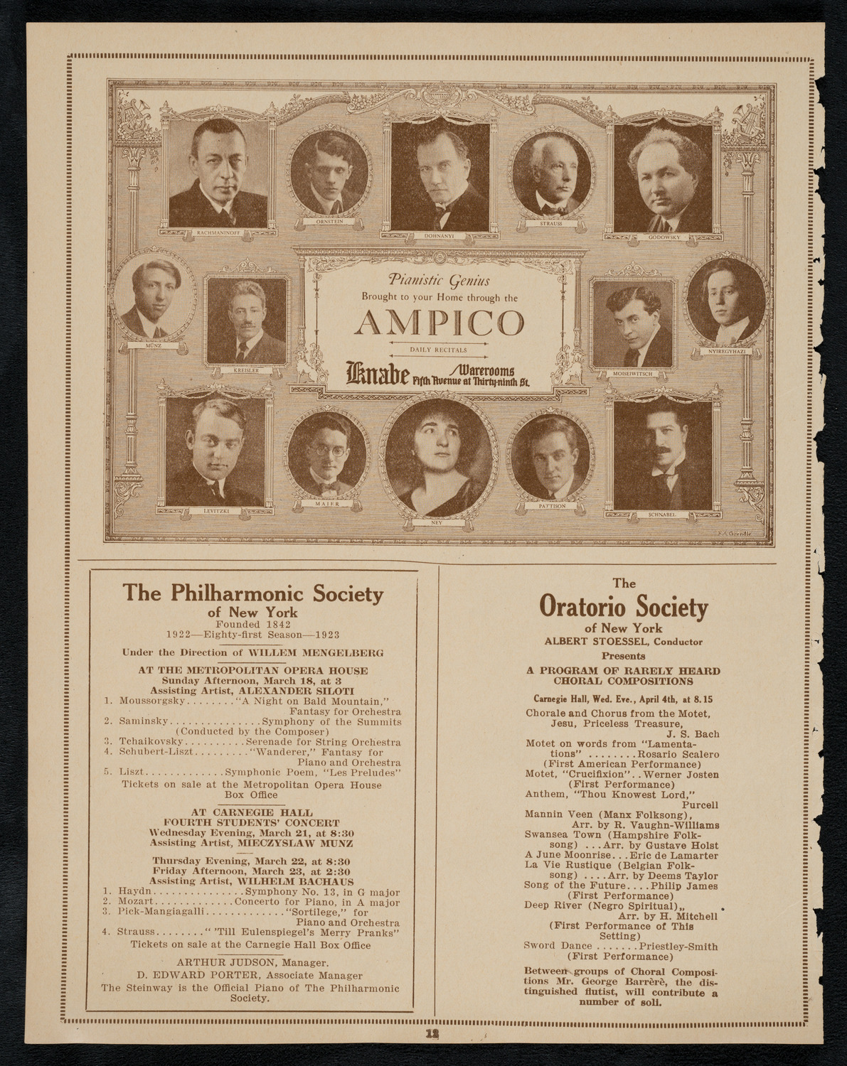 Boston Symphony Orchestra, March 15, 1923, program page 12