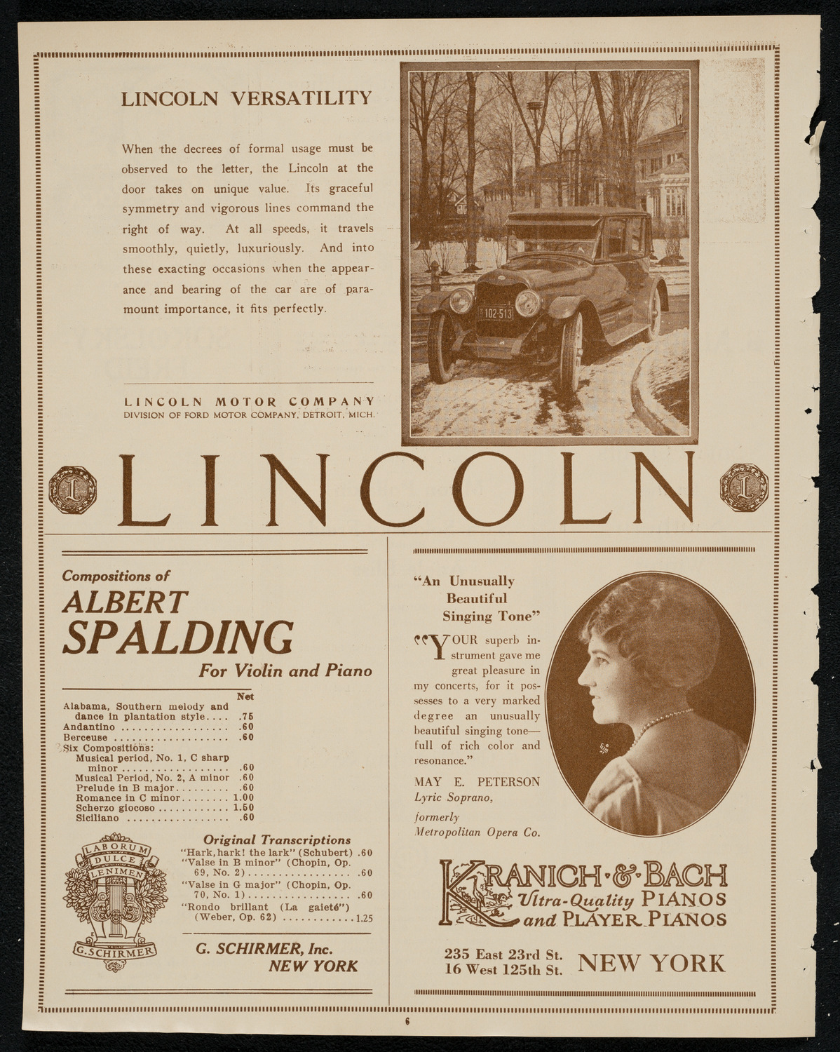 Miron Poliakin, Sara Sokolsky-Freid, and Adele Bliss, February 2, 1924, program page 6