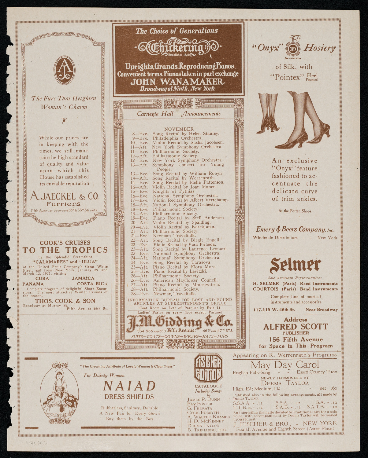 National Symphony Orchestra, November 7, 1920, program page 3