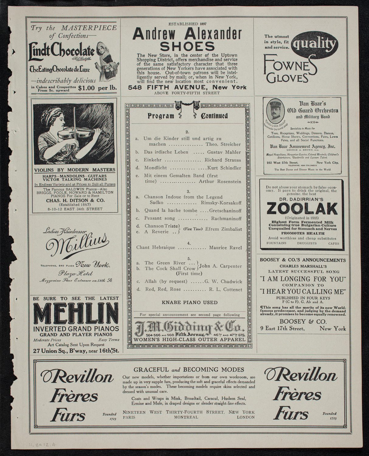 Alma Gluck, Soprano, November 2, 1912, program page 7